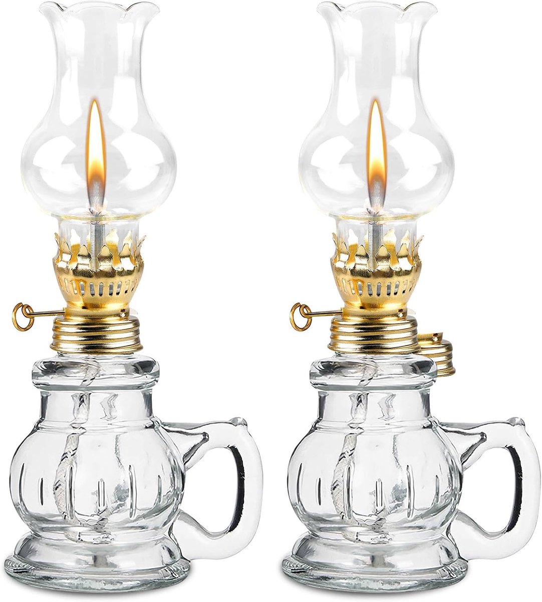 Olielamp voor binnen, 2 stuks transparante glazen olielamp instelbare helderheid retro nostalgie decoratieve olielamp winddicht voor woonkamer eetkamer noodgevallen