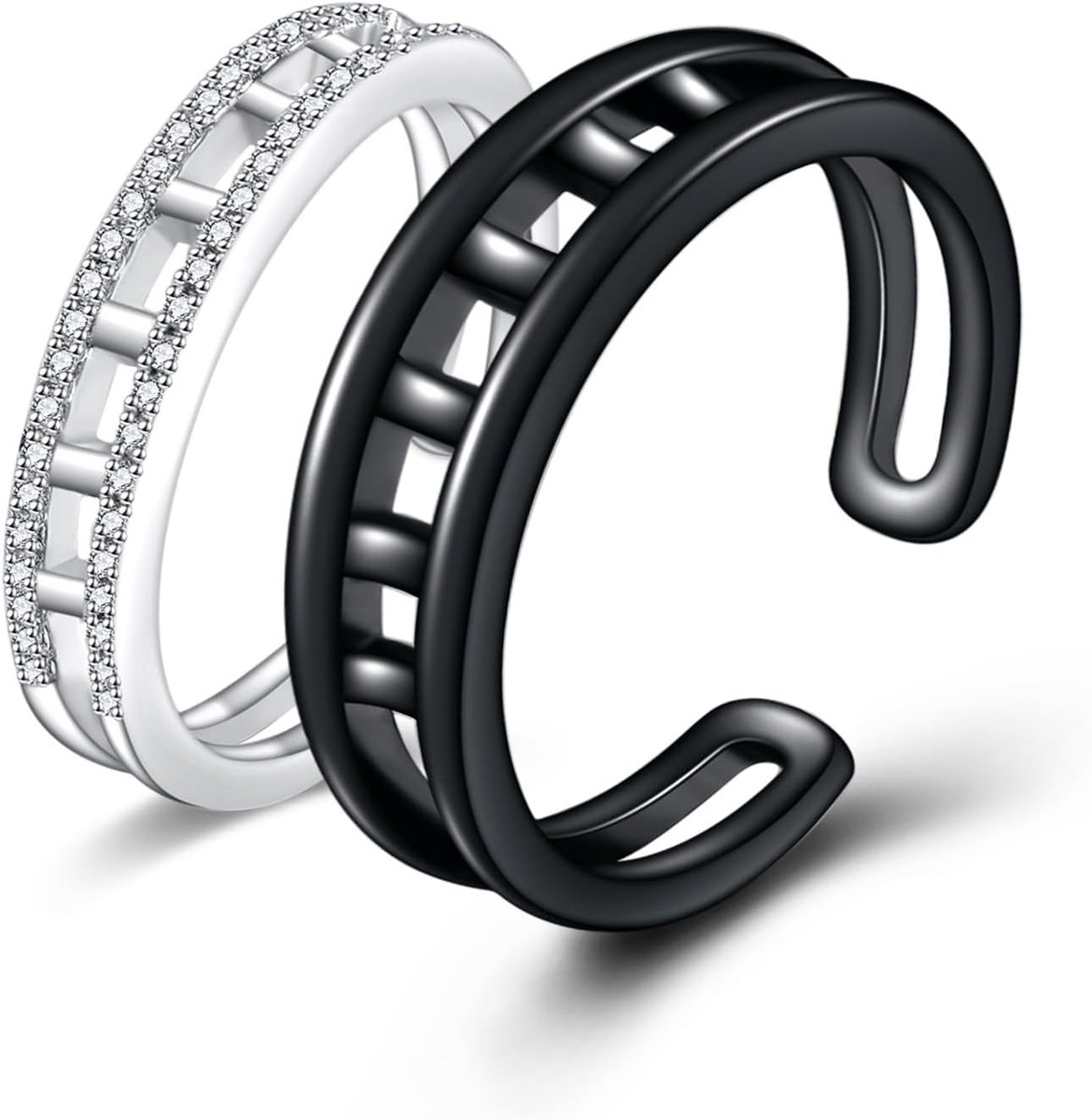 Valentijnsdag cadeau sterling zilver paar ringen zwart en wit ringen sieraden cadeau voor vrouwen mannen, Geen edelsteen