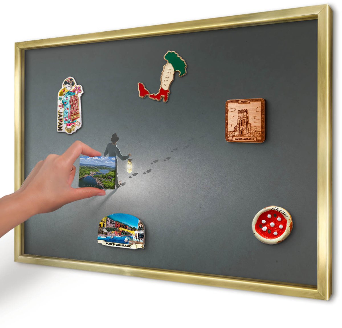 Artprintcave Grijs Magneetbord mit Gouden Frame - 60x40 cm - Nachtwandeling Wandbord Magnetisch - Abstract Magnetisch Bord - Deel
