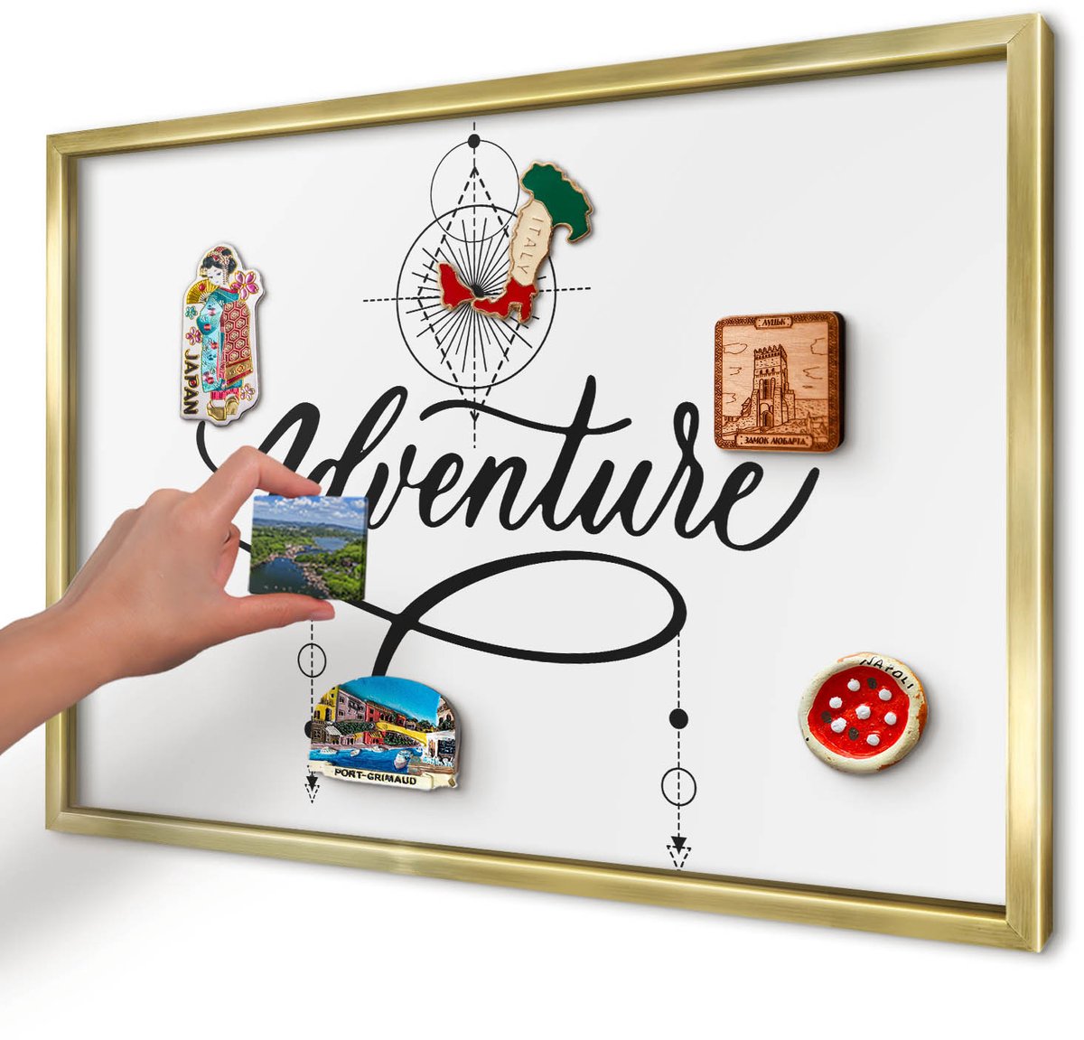 Artprintcave Wit Magneetbord mit Gouden Frame - 60x40 cm - Typografisch Avontuur Bord Voor Magneten - Typografisch Magnetisch Bord - Teksten