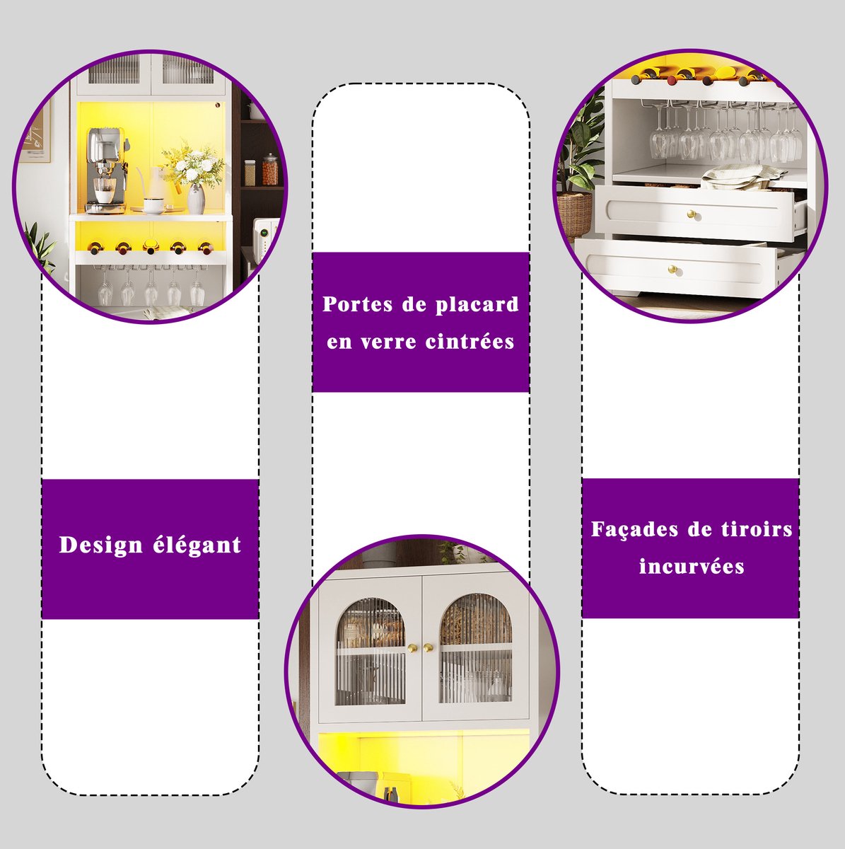 MIVRAY Buffetkast - Gebogen Glazen Deuren Met Ledverlichting En Appbediening - Voor Woonkamer En Eetkamer - MDF - Wit - 140 Cm