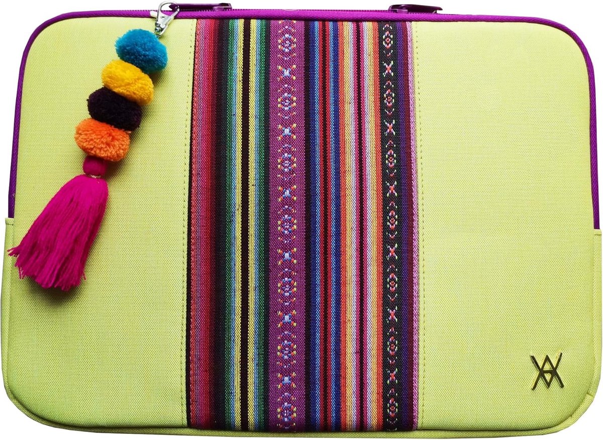Laptop tas 11.6-12 inch - geborduurd stof - met sleutelhanger - perfect voor MacBook en Chromebook - ShopVlot