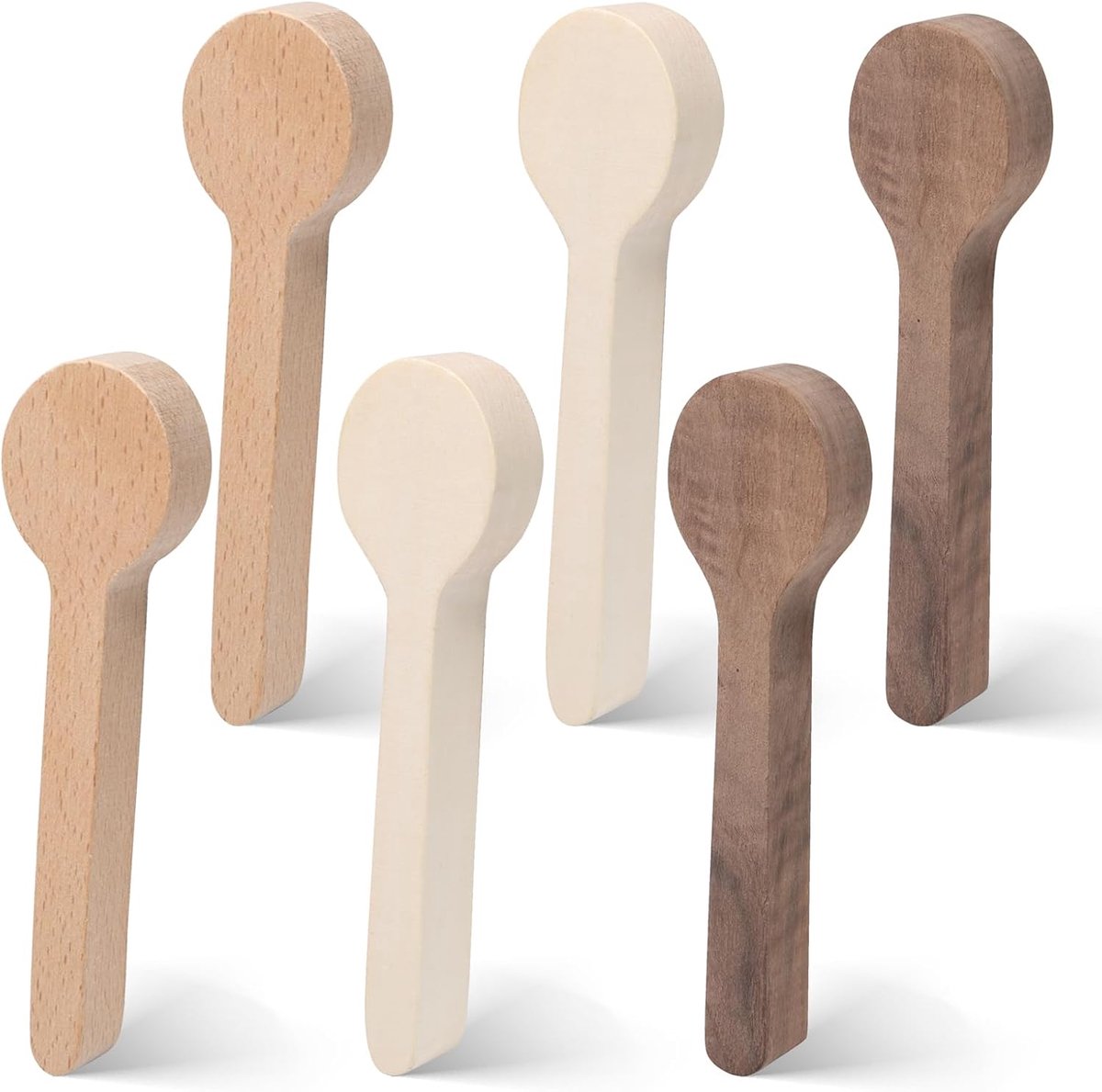 SnelShoppen - Set van 6 Houten Lepels voor Snijden, 15,7 x 2 cm, Houten Blok voor Lepels, Houtbewerking, Onbehandeld, Grote Linde, Beuken, Walnoot voo