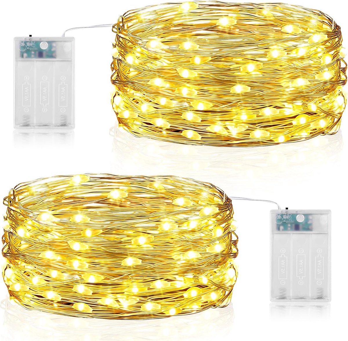 Set van 2, 5 m 50 LED Batterij Aangedreven Sfeerverlichting met Timer voor Slaapkamer, Kerst, Tuin en Feestjes