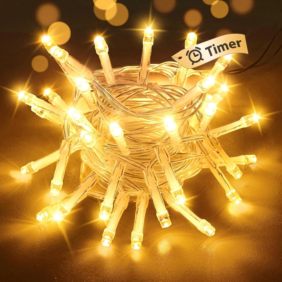 SnelShoppen - Binnenshuis Lichtketen op Batterij met Timer, 3M 30 LED Lampjes Warm Wit, Decoratie voor Feest, Tuin, Camping en Binnengebruik