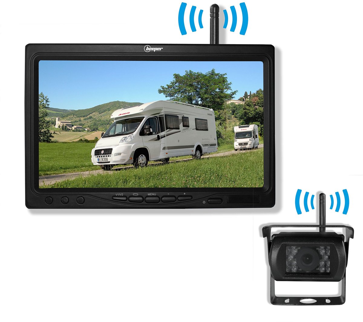 SnelShoppen - Achteruitrijcamera Scherm 7 Inch HD - Draadloos, Waterdicht, Inclusief Bevestigingsmateriaal, Voor Auto, Vrachtwagen en Caravan