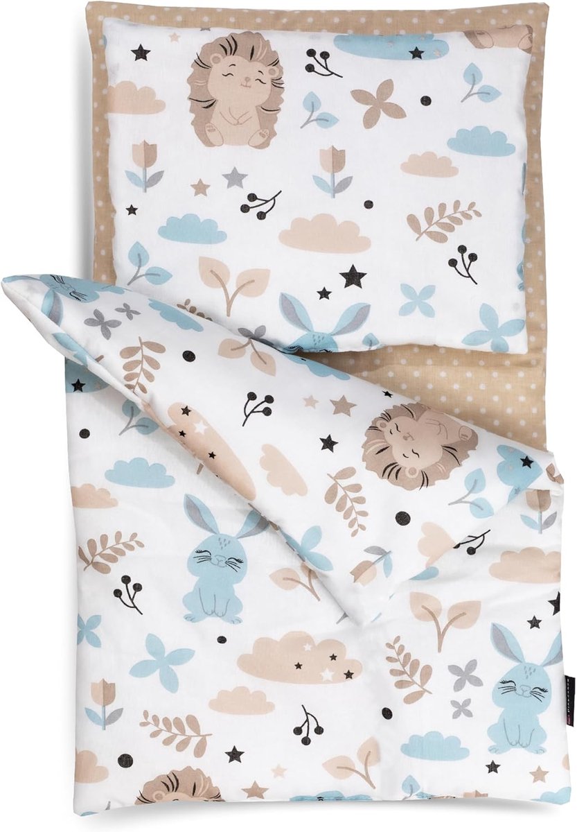 3-delig poppenbeddengoed voor grote poppen tot 48 cm, deken + kussen + matras, poppenbeddengoed met matras, beddengoed van katoen, egel