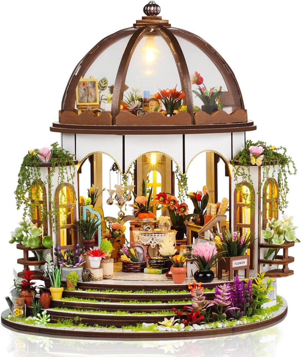 Doe-het-zelf miniatuurhuis bouwpakket voor volwassenen, met led en gereedschap | Je eigen droomhuismodel om zelf te maken, mooie woonaccessoires, uniek creatief cadeau (hemeltuin)