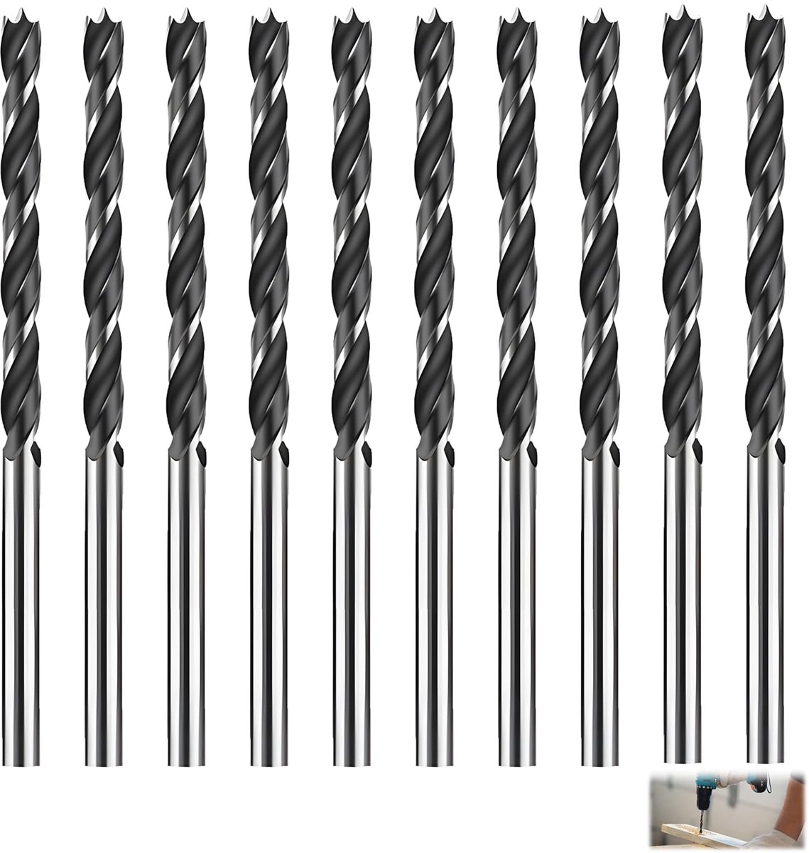 10 stuks houtboor 3mm slangboor, hardhout houtboor