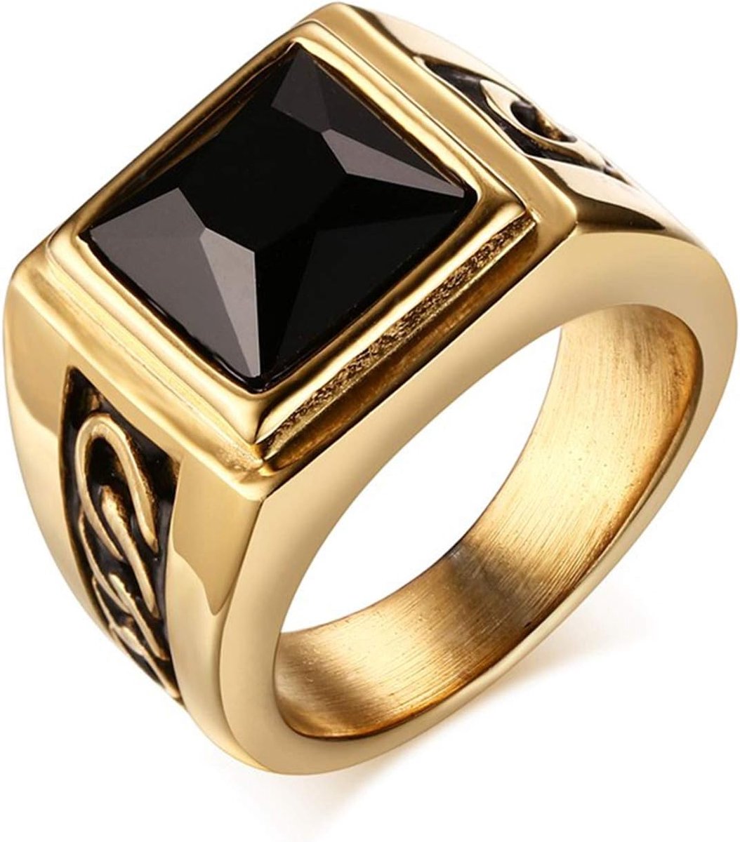 Ringen goud zwart voor heren en dames, klassieke retro charm agaat