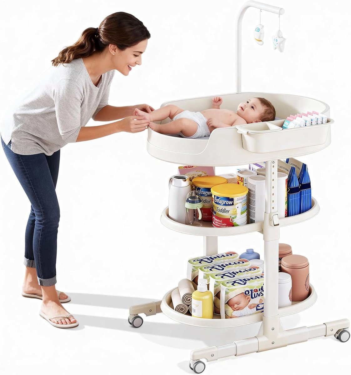 Babyverschoontafel, in hoogte verstelbare mobiele babycommode met