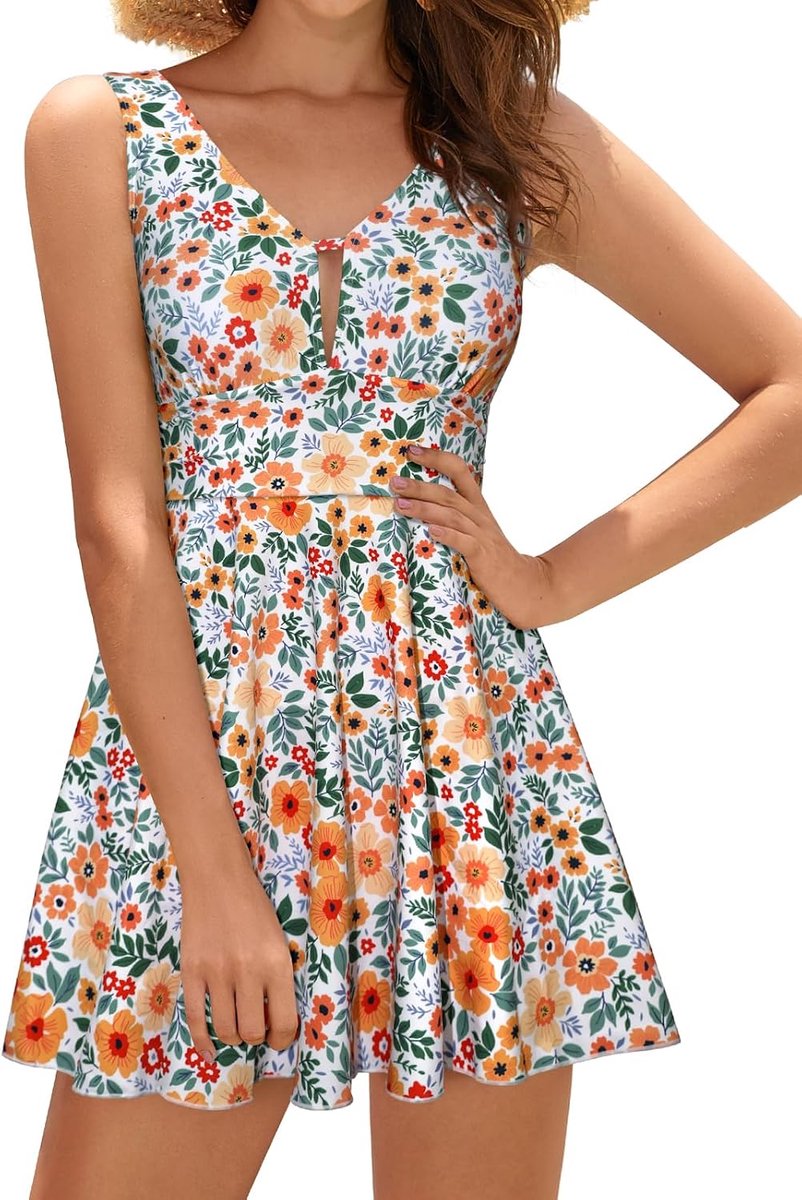 Dames Badpak Jurk V-hals retro Abdominale Controle Klassiek ruched