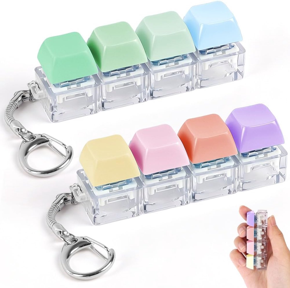 2 stuks toetsenbord fidget toy, clicker sleutelhanger vingerspeelgoed | 4-knops, draagbaar fidget toetsenbord voor stressverlichting, grappig decompressiespeelgoed(gemengde kleuren)