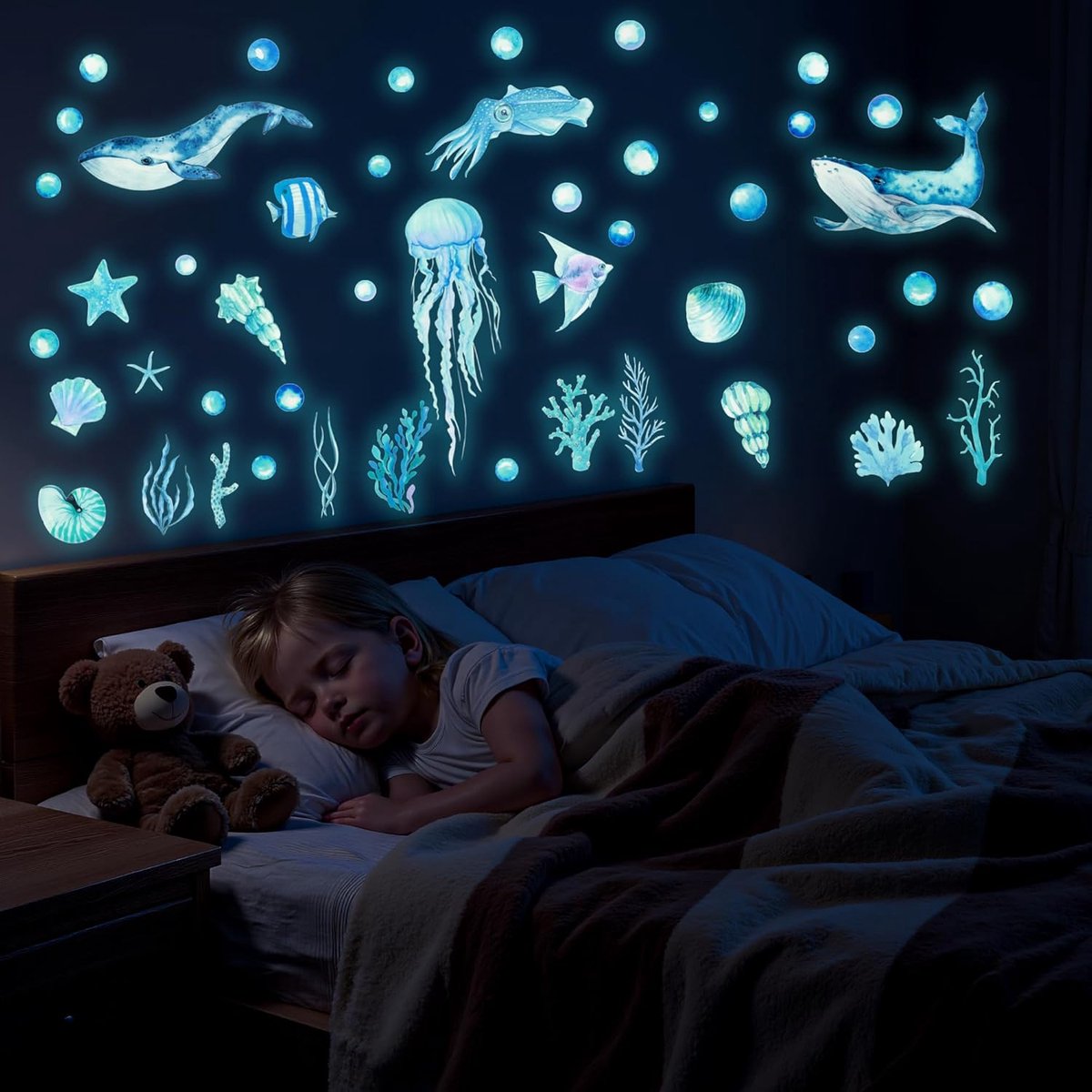 Zeedieren Lichtgevende Muursticker voor Kinderkamer, Slaapkamer