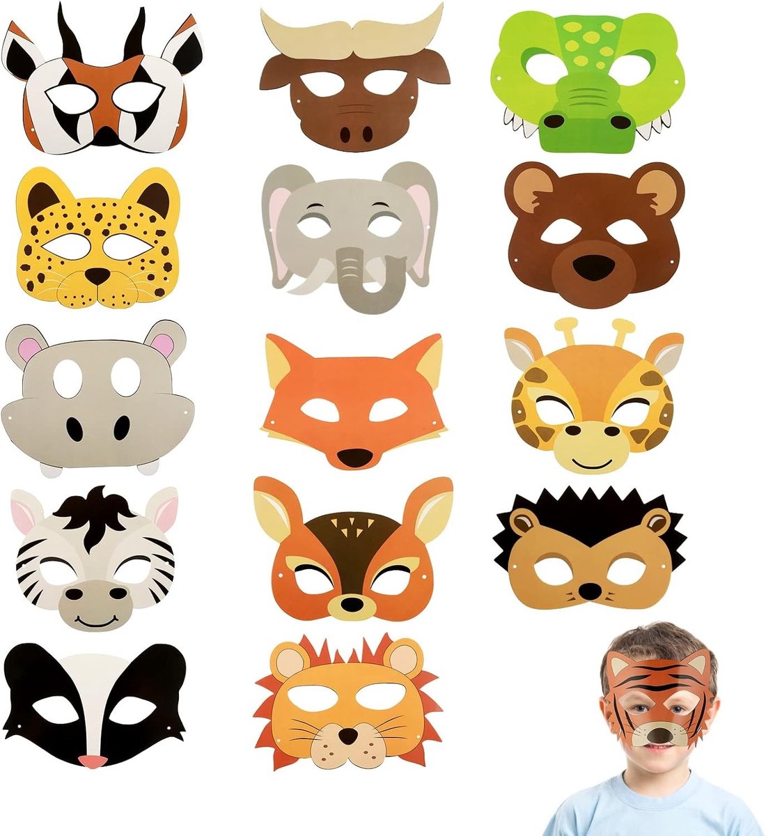 15-delige Dierenmaskers voor Feestjes - Wilde Dieren Jungle Safari Thema Verjaardagsversiering en Kostuums voor Kinderen