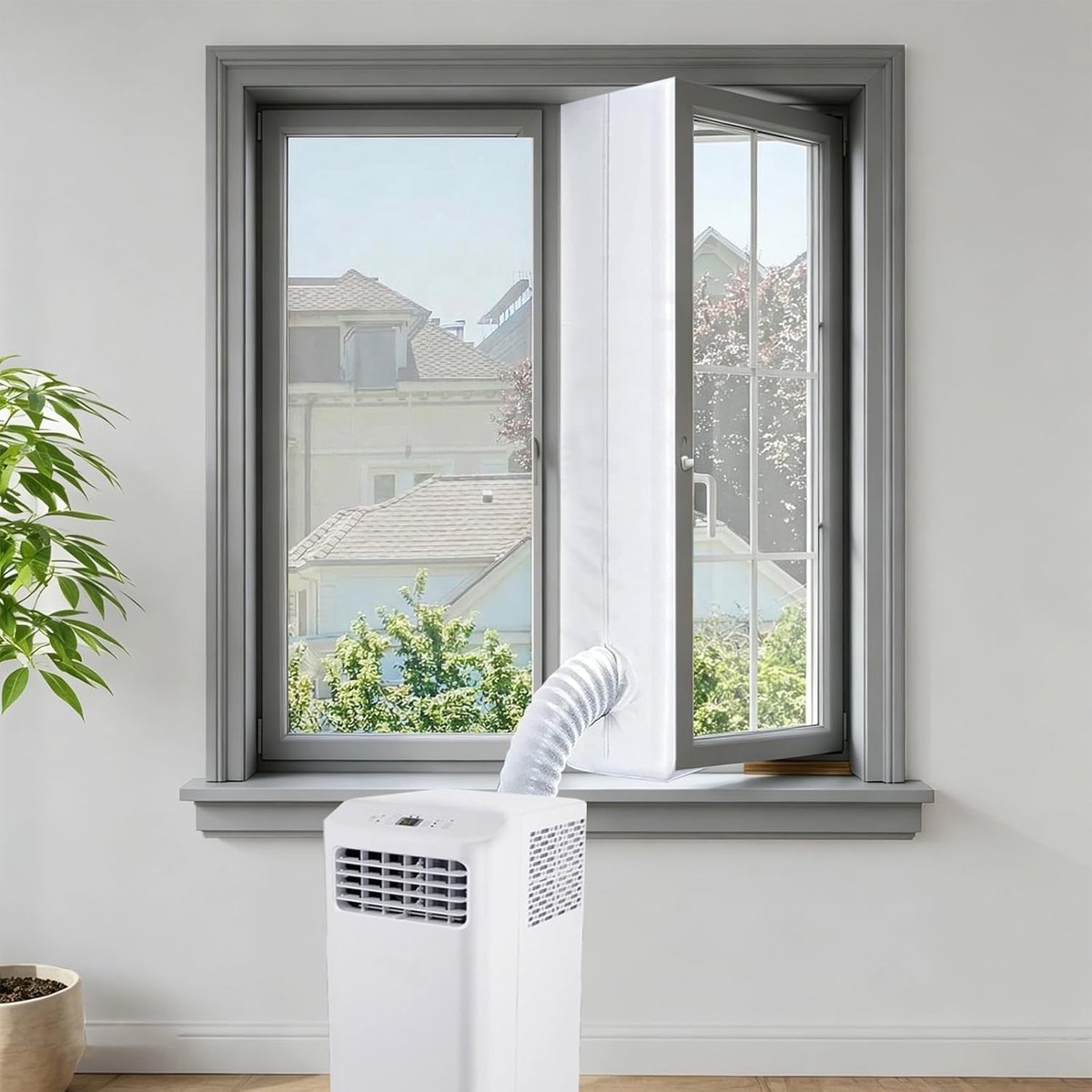 Raamafdichting voor mobiele airconditioning, 500 cm, raamafdichting voor mobiele airconditioners en afvoerdrogers, heteluchtstop voor kantel-, dak- en schuiframen (500 cm)