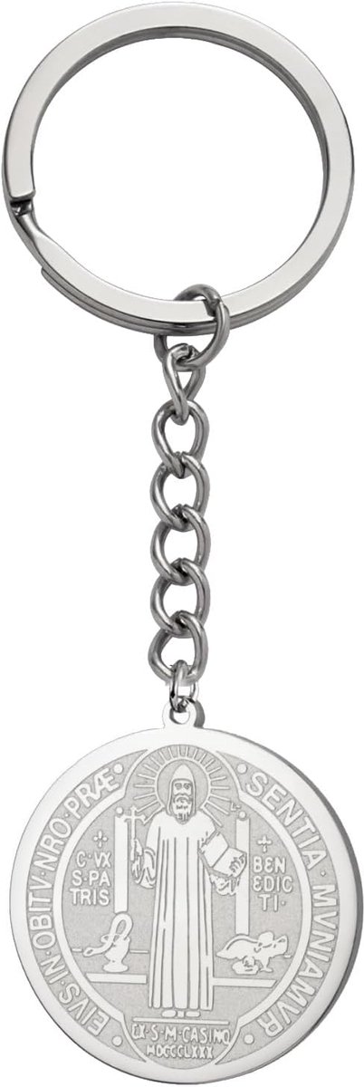 Benedictus medaille sleutelhanger roestvrij staal St. Benedictus