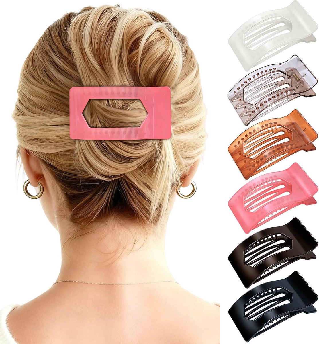 6-pack Platte Haarspeldjes Voor Vrouwen, Sterke Franse Platte Haarspeldjes Voor Dik en Dun Haar | 3,94 inch Antislip Grote Vierkante Platte Haarspeldjes (Transparente)