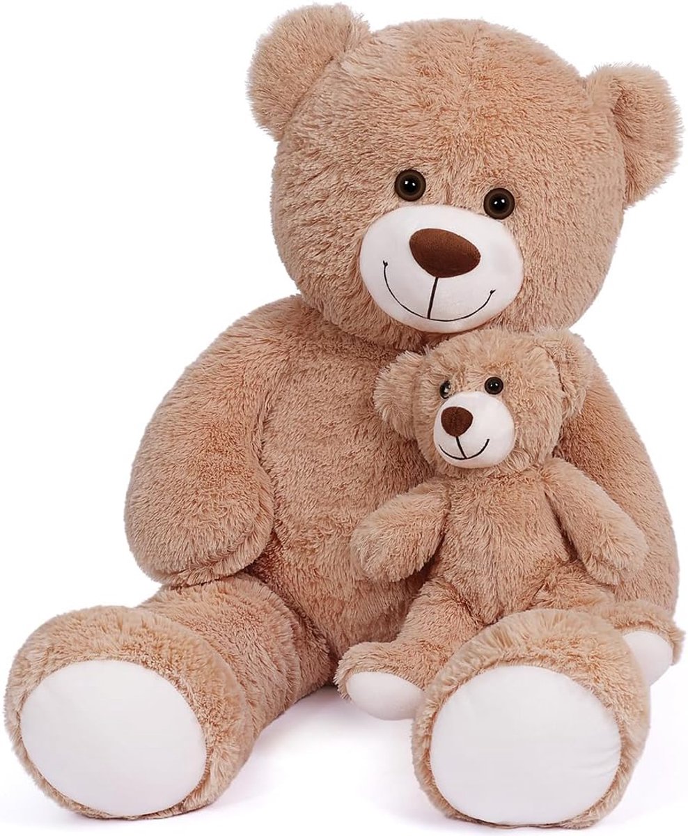 gigantische teddybeer 100cm XXL knuffeldier pluche beer met klein beer cadeau voor kinderen baby voor verjaardag & kerstmis lichtbruin