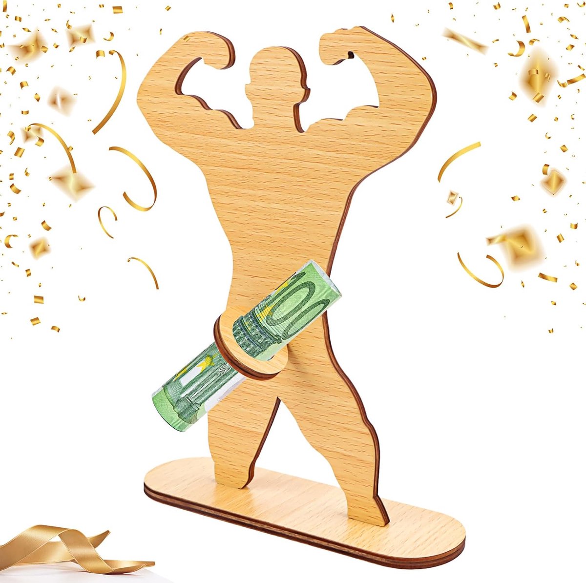 geldcadeau, hout, fitness, sport, gespierde man, geldgeschenk