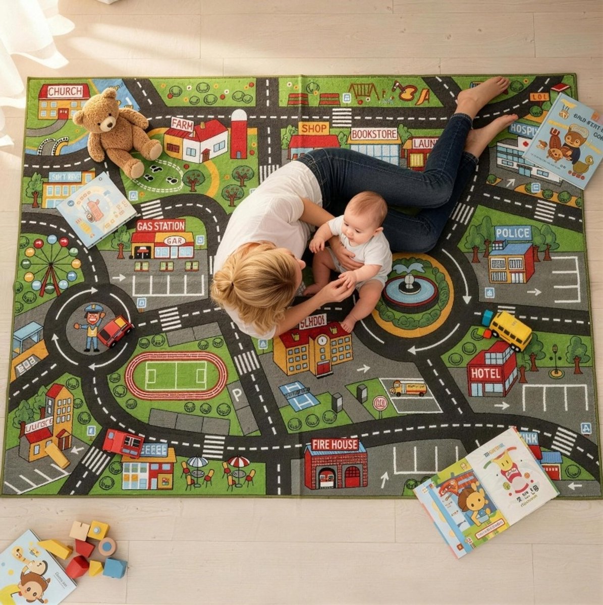 COVREO Speelmat 200 x 150 x 0,5 cm grijs, polyester antislip voor kinderen