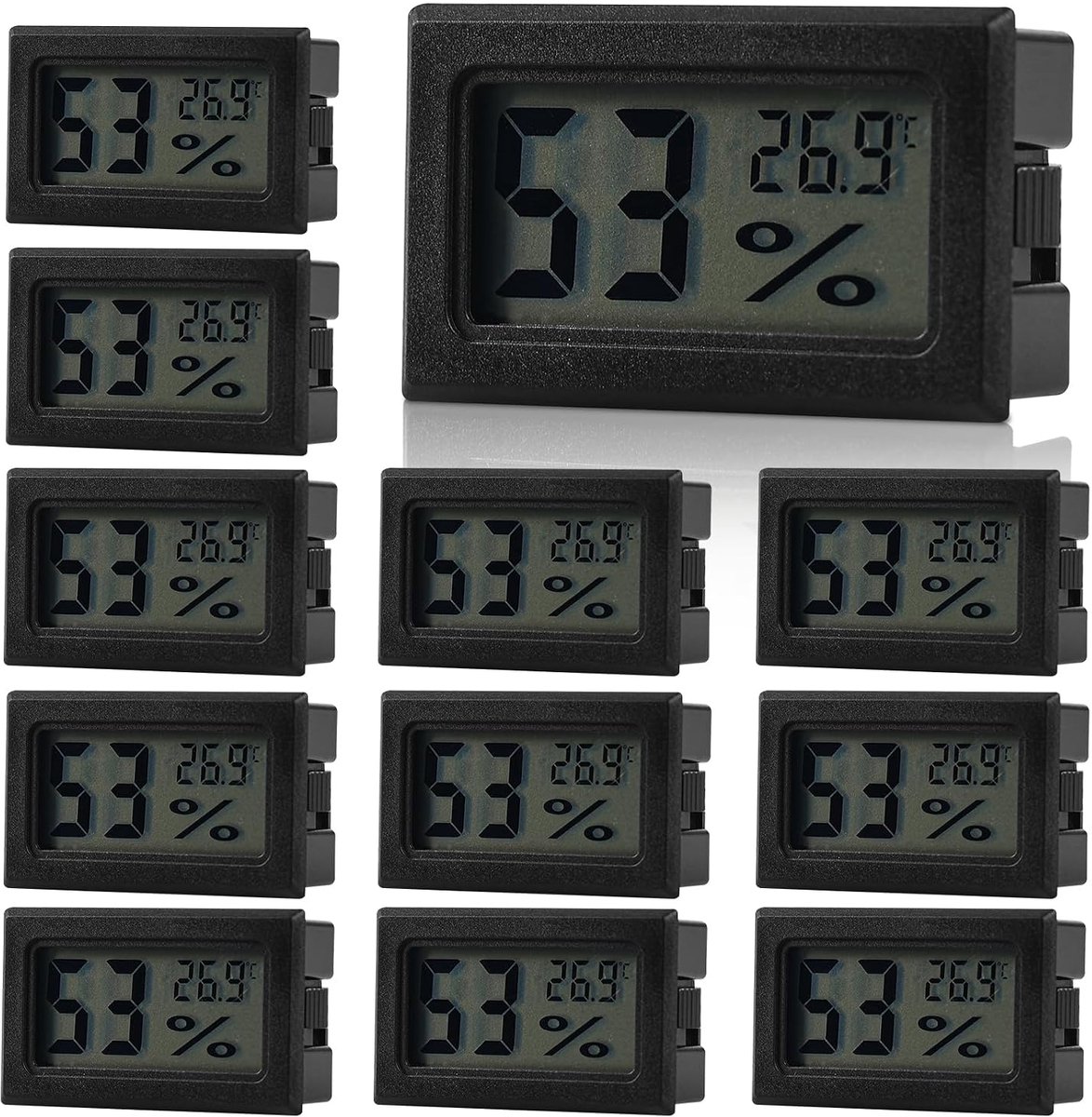 thermometer, hygrometer, lcd-display, 12 stuks, voor binnentemperatuur, luchtvochtigheid, voor kantoor, woonkamer, broeikas, koelkast