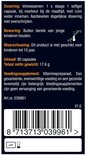 Etiket met dosering, waarschuwingen en inhoud van 80 capsules.