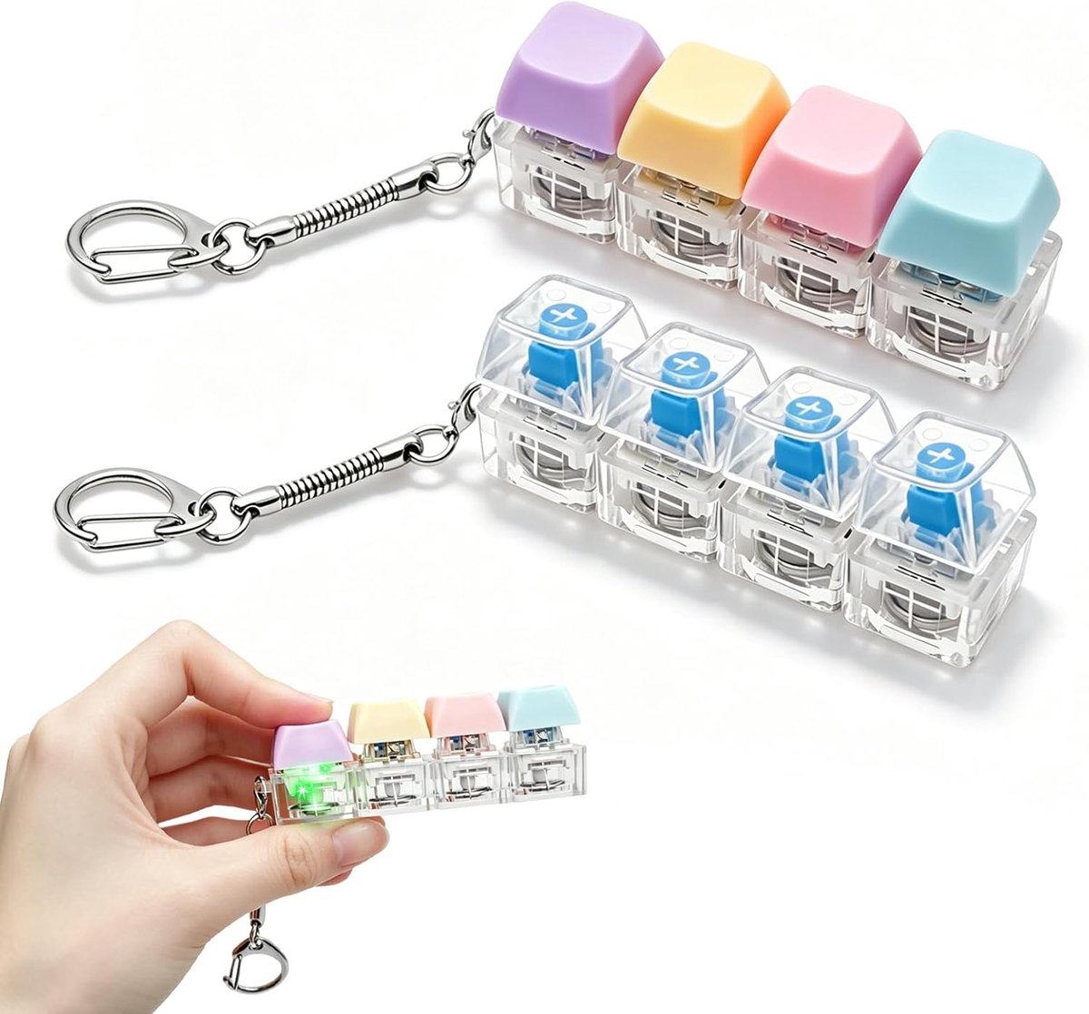 Fidget Speelgoed, Toetsenbordsleutelhanger met Ledlicht, Klikbare Fidget-Clicker voor Volwassenen ter Vermindering van Stress, Mini-Toetsenbord als Sensorisch Speelgoed, Kantoor