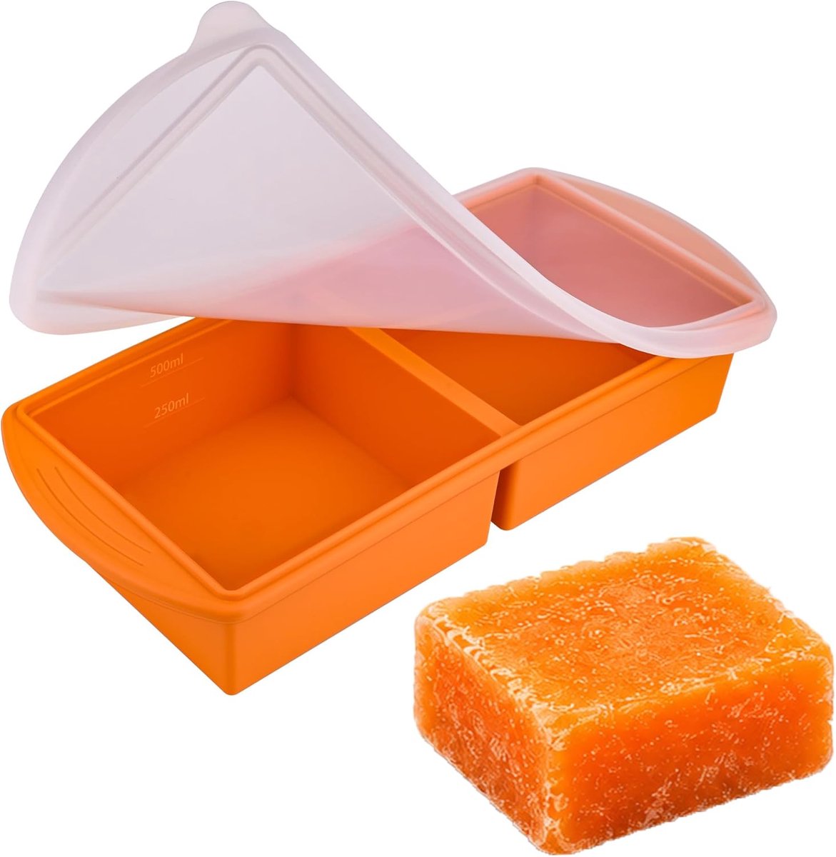 siliconen vriesbak met deksel, dubbele portie 250 ml en 500 ml, grote siliconen container voor soep, bouillon, saus en maaltijdvoorbereiding, gemakkelijk te verwijderen BPA-vrije vriesvormen