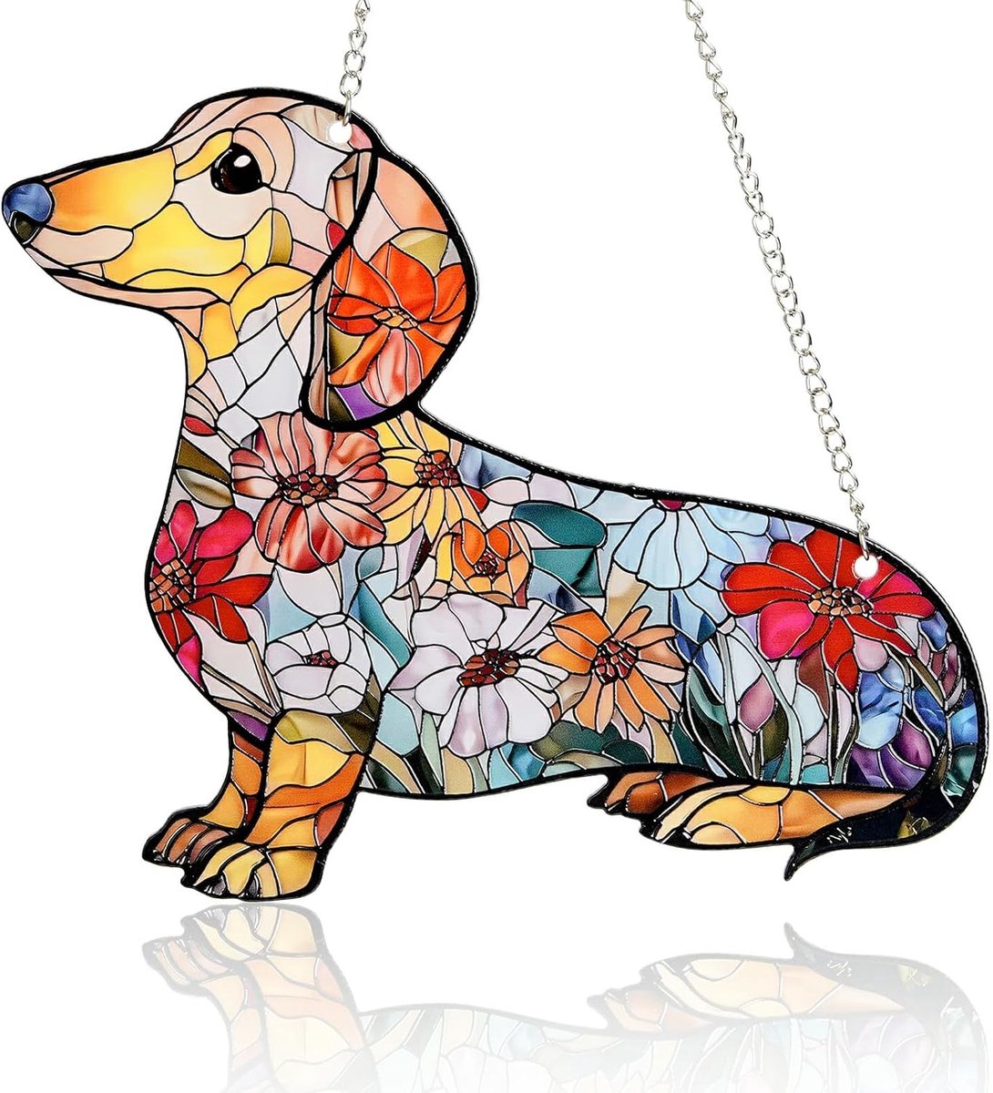 Gekleurd glas zonnevanger raamdecoratie hangend teckel bloemen tuindecoratie handgemaakte suncatcher decoratie ophangen binnen en buiten raam, feest festival