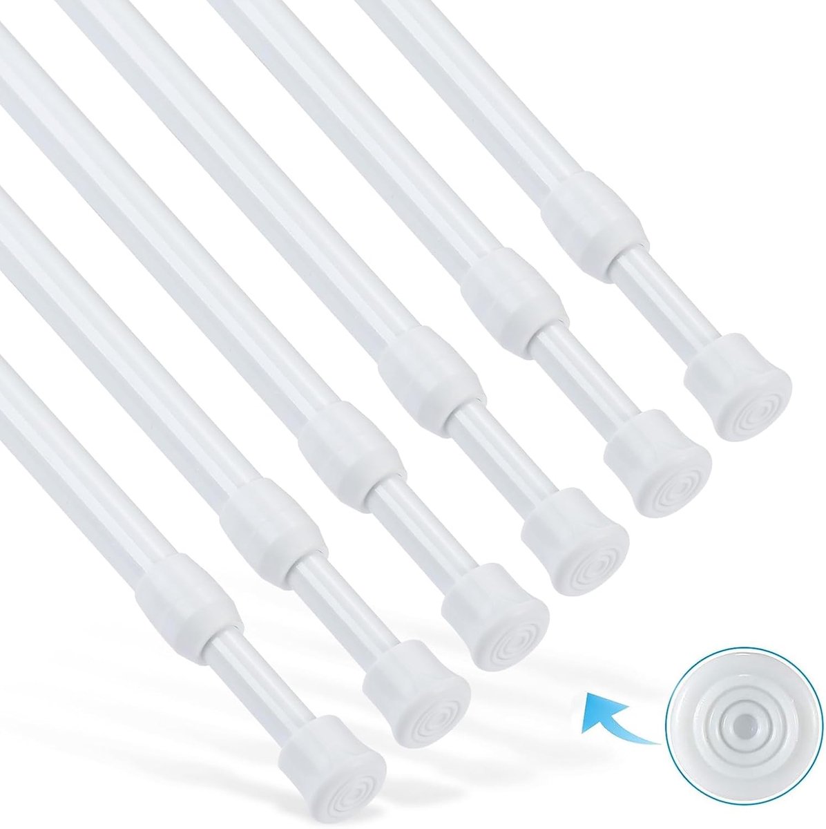 Spanningsgordijnroede, 6 stuks spangordijnstang, roestvrije veer kleine spanstang, verstelbare spanstangen voor kast, keuken, kast, kledingkast, boekenplank (wit, 56-89 cm)