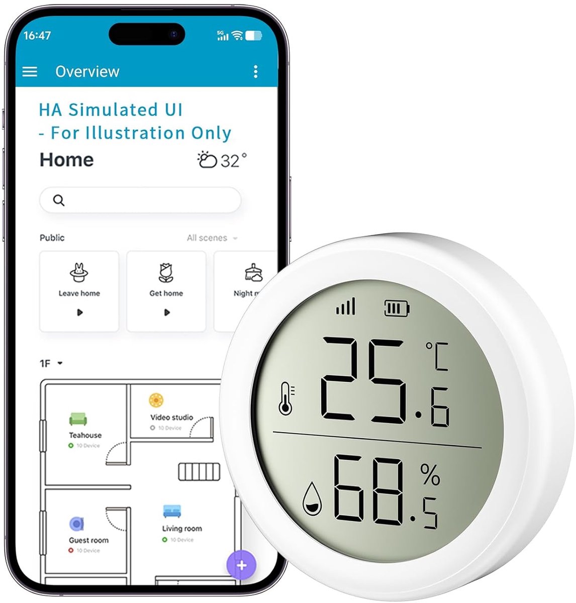Leak Sensor, Require Zigbee Hub, IP66 Waterproof, App Notifications, for Kitchen, Bathroom, Basement, Compatible with Home Assistant, Alexa