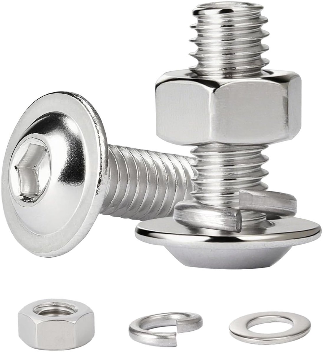 10 Stuks Inbusbout M8x80 mm, Bolkopschroef Schroevenset met Zeskantmoer en Veerring Sluitringen, Roestvrij Staal A2 V2A Volledig Schroefdraad Platkopschroef