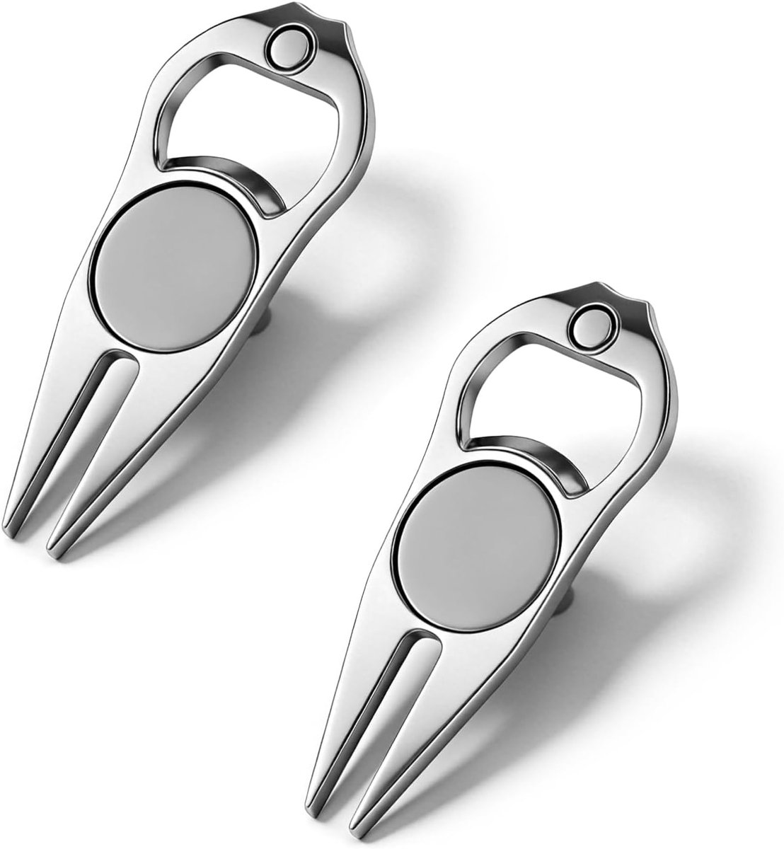 2 stuks Pitchgabel Golf roestvrij staal, Pitchgabel met pop-upknop en magnetische golfbalmarker, Pitchfork Golf Divot reparatievork Pitchvorken voor Golf Club-sport in de buitenlucht