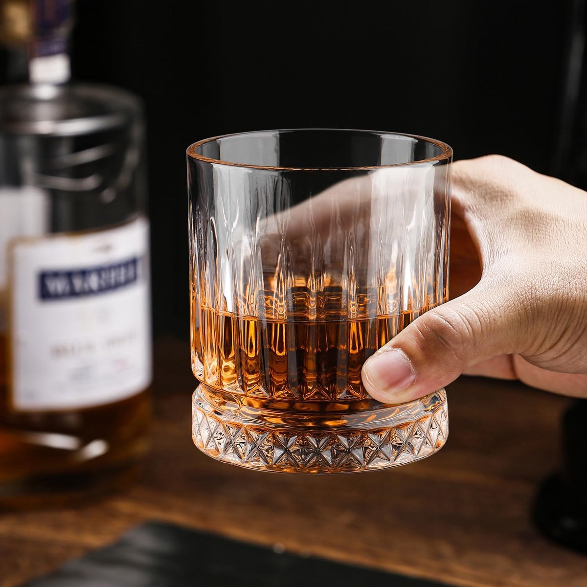 Set van 6, 330ml Old Fashioned Whiskyglazen, Zware Tumbler Whiskyglas voor Rum, Scotch, Likeur, Vodka, Bourbon, Whiskygeschenken voor Mannen