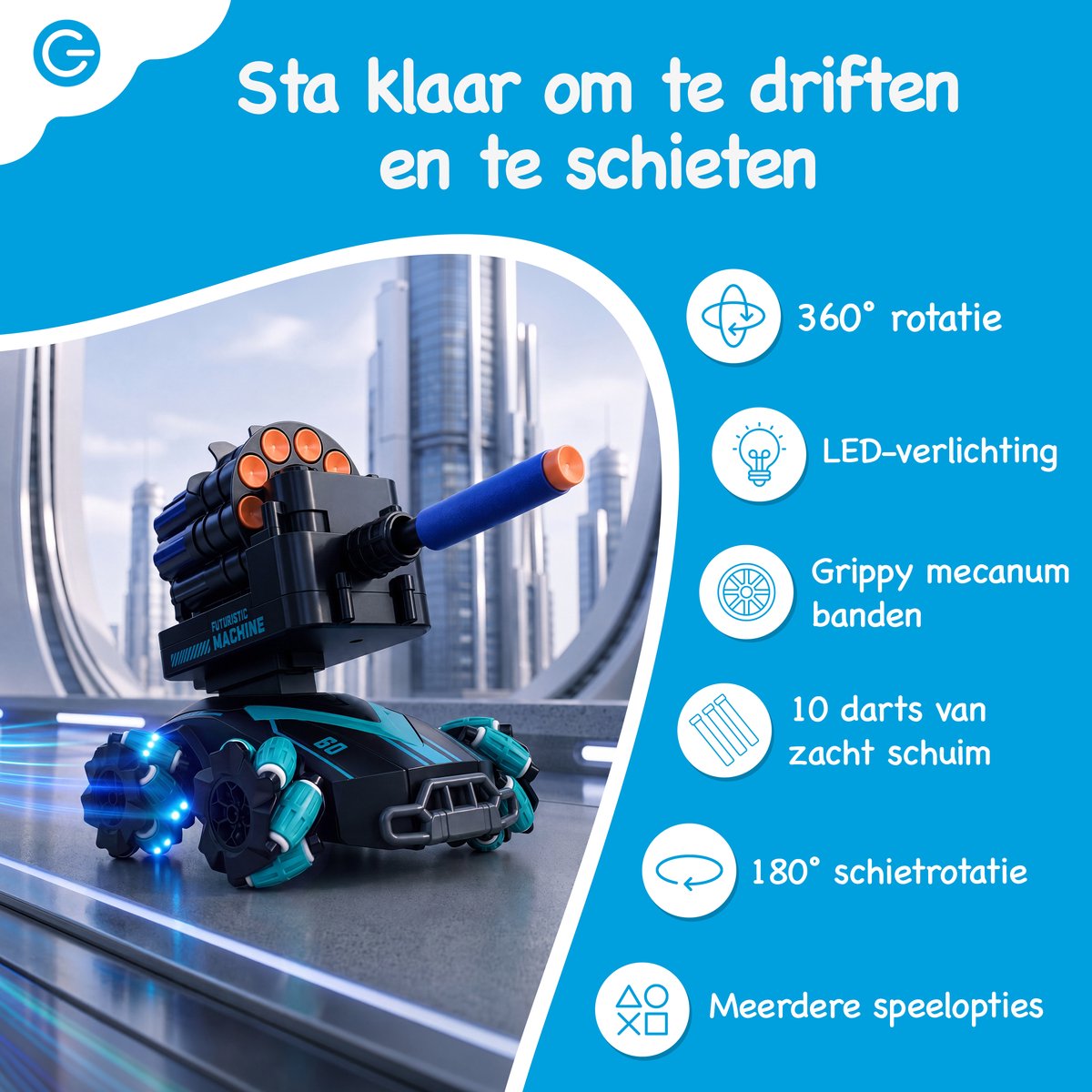Silvergear Bestuurbare Auto met Schietfunctie - 2 Speelopties - RC Auto met Soft Bullets voor Binnen & Buiten - RC Car - Schietschijf - Interactief Speelgoed voor Kinderen - Cadeau voor Jongens en Meisjes - 6, 7, 8, 9, 10, 11, 12, 13, 14 Jaar - Zwart — afbeelding 2