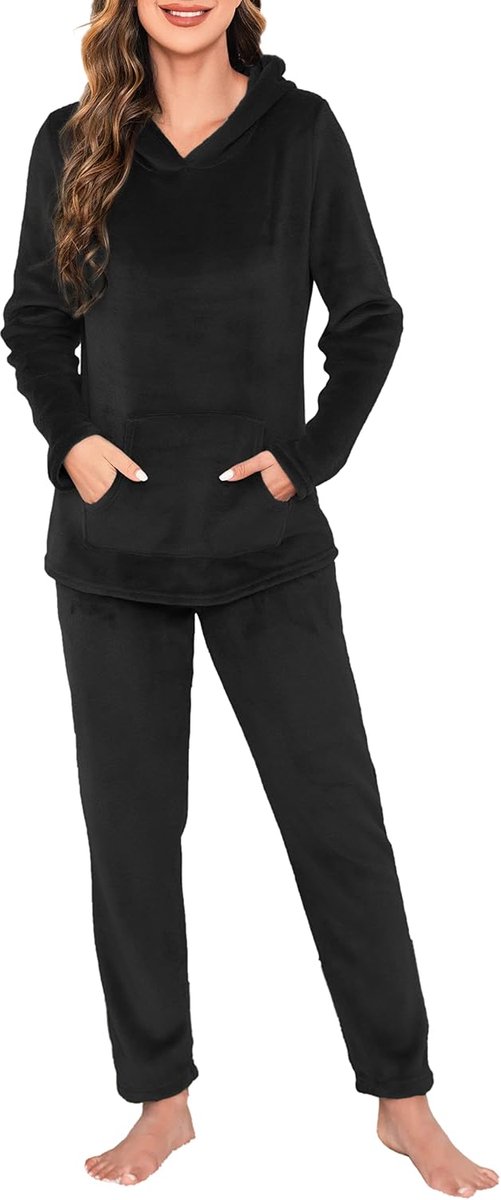 Fleece pyjama voor dames dames pluizige fleece pyjama met capuchon winter warme pluizige pyjama voor vrouwen sets met zakken