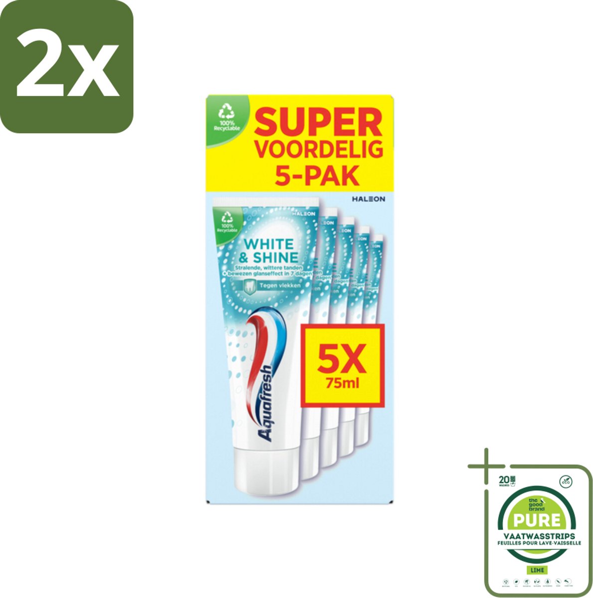 Aquafresh White & Shine Tandpasta - Wittere Tanden - Voordeelverpakking - 5 tubes - Voordeelverpakking - 2 stuks - Witte tanden - Tandpasta