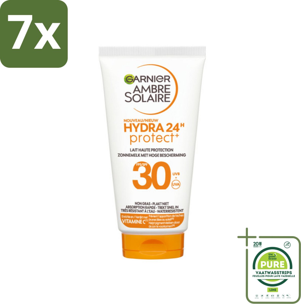 7 x Garnier - Ambre Solaire - Zonnebrandcrème - Hydra 24H Protect - SPF 30 - Reisformaat - 50 ml - Grootverpakking - Zonnebrandcrème - Zonnebescherming - SPF 30 - Hydratatie - Vitamine C