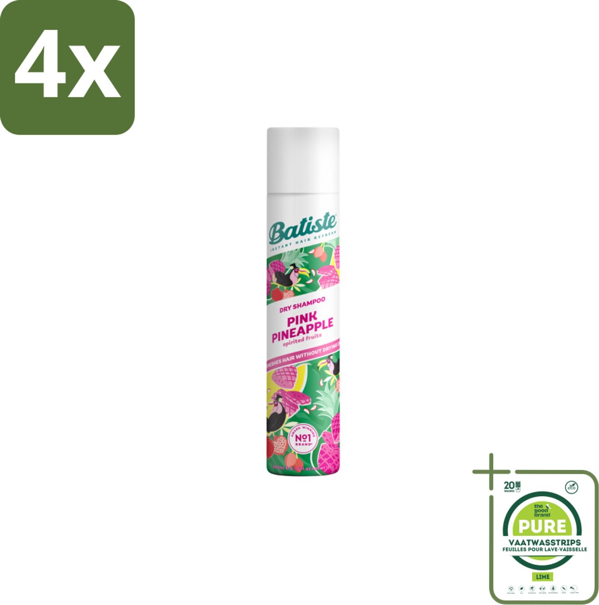 Batiste - Pink Pineapple - Droogshampoo - Friszoete Geur - Verfrist en Geeft Volume - 200ml - Voordeelverpakking - 4 stuks - Droogshampoo - Haarverfrisser