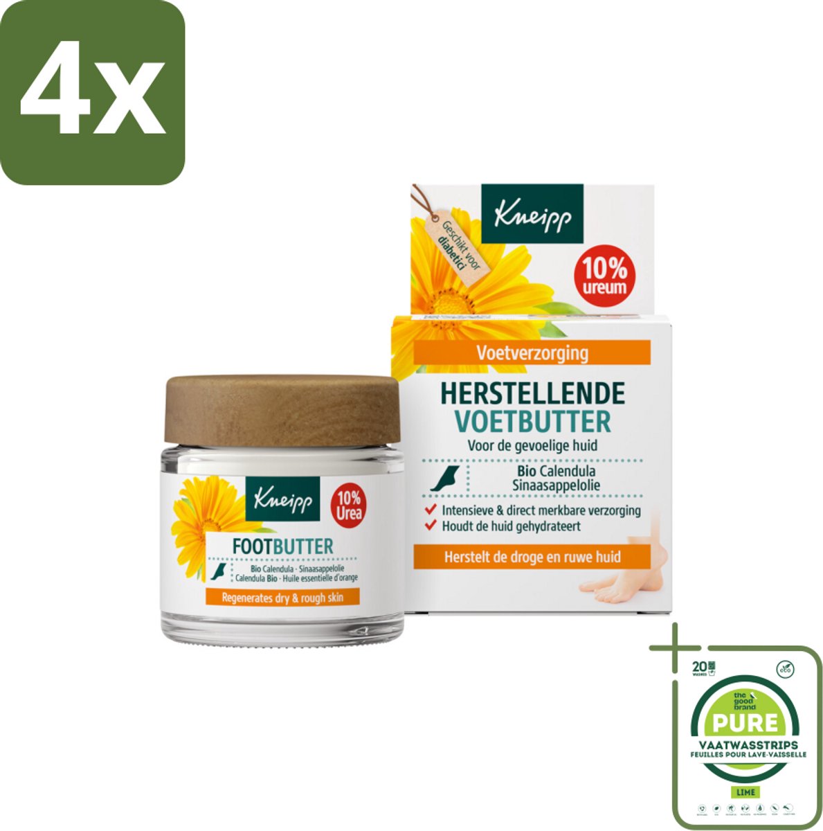 Kneipp - Voetbutter - Calendula - Met citrusgeur - 100 ml - Voordeelverpakking - 4 stuks - Voetencreme - Droge voeten