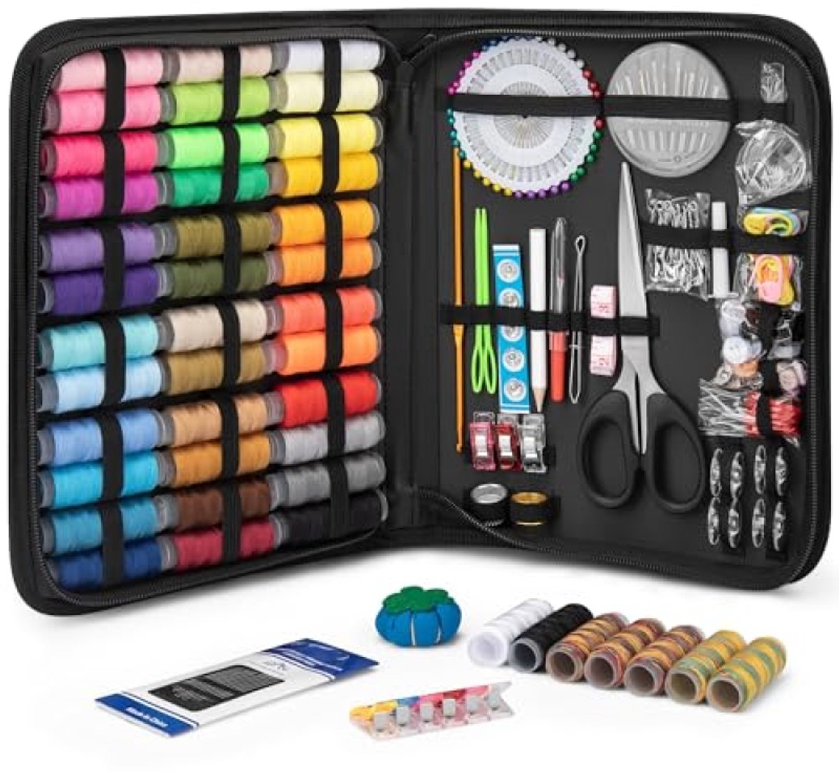 Huis Geluk Naaiset Reis – Professionele Naald en Draadset voor Beginners en Reizigers – 43 Kleuren Garen, Inclusief Schaar, Meetlint, Naalden en Accessoires – Compact en Draagbaar