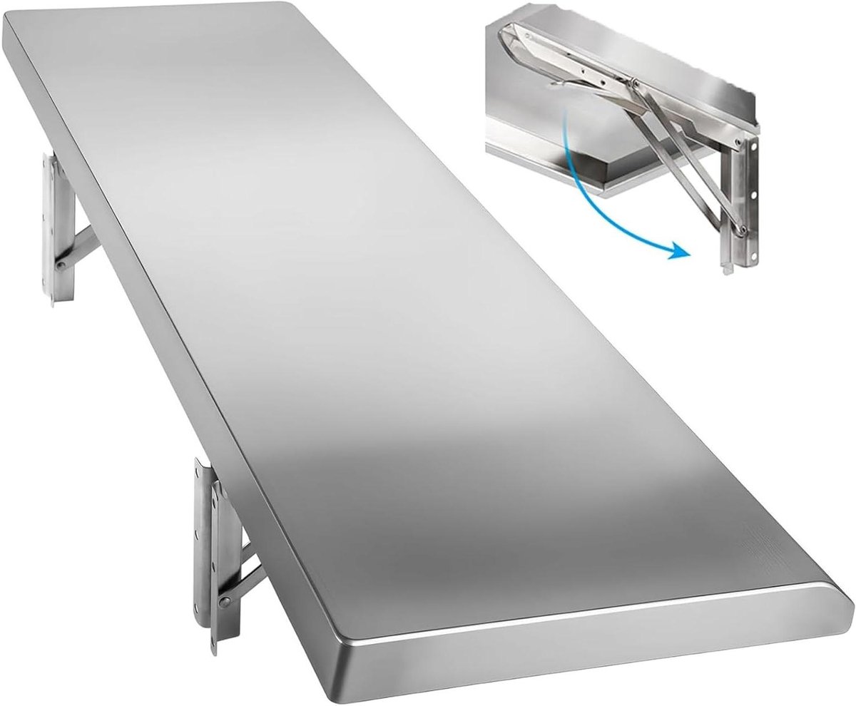 Vouwplank Roestvrijstaal - Klaptafel Wandmontage - Ruimte Besparen - Dubbele Punt Blender - 60 x 40 cm - Zilver