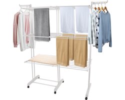 PIPIPOXER- Wasrek Inklapbaar-Droogrek-Staand Droogrek -Uitschuifbare Droogtoren – 3 Verdiepingen – 132 meter Drooglengte- Ruimtebesparend Wasrek -132x49x170 CM- Droogrek op Wielen - Wit