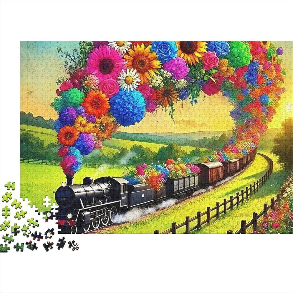 Stoomtrein Puzzel - Papier Puzzel - Ontspannend Spel - 1000 Stukjes - 70 x 50 cm - Stijl 2