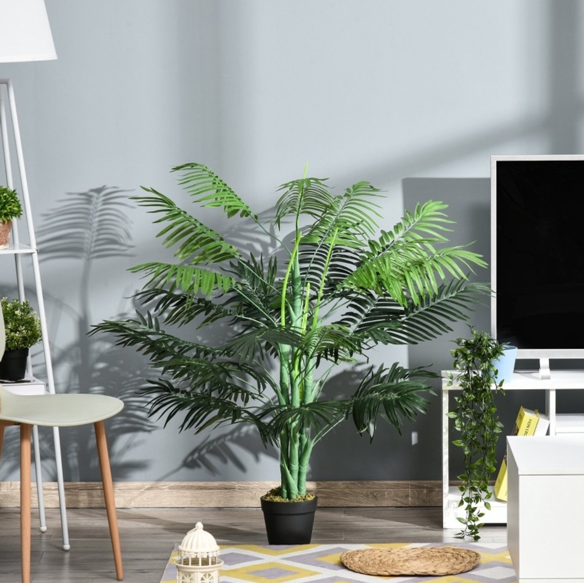 REDOM - Kunstplant - Kunstmatige palm met 18 bladeren - In pot - Kunststof - Voor binnen & buiten - Groen - Ø16 x 125 cm