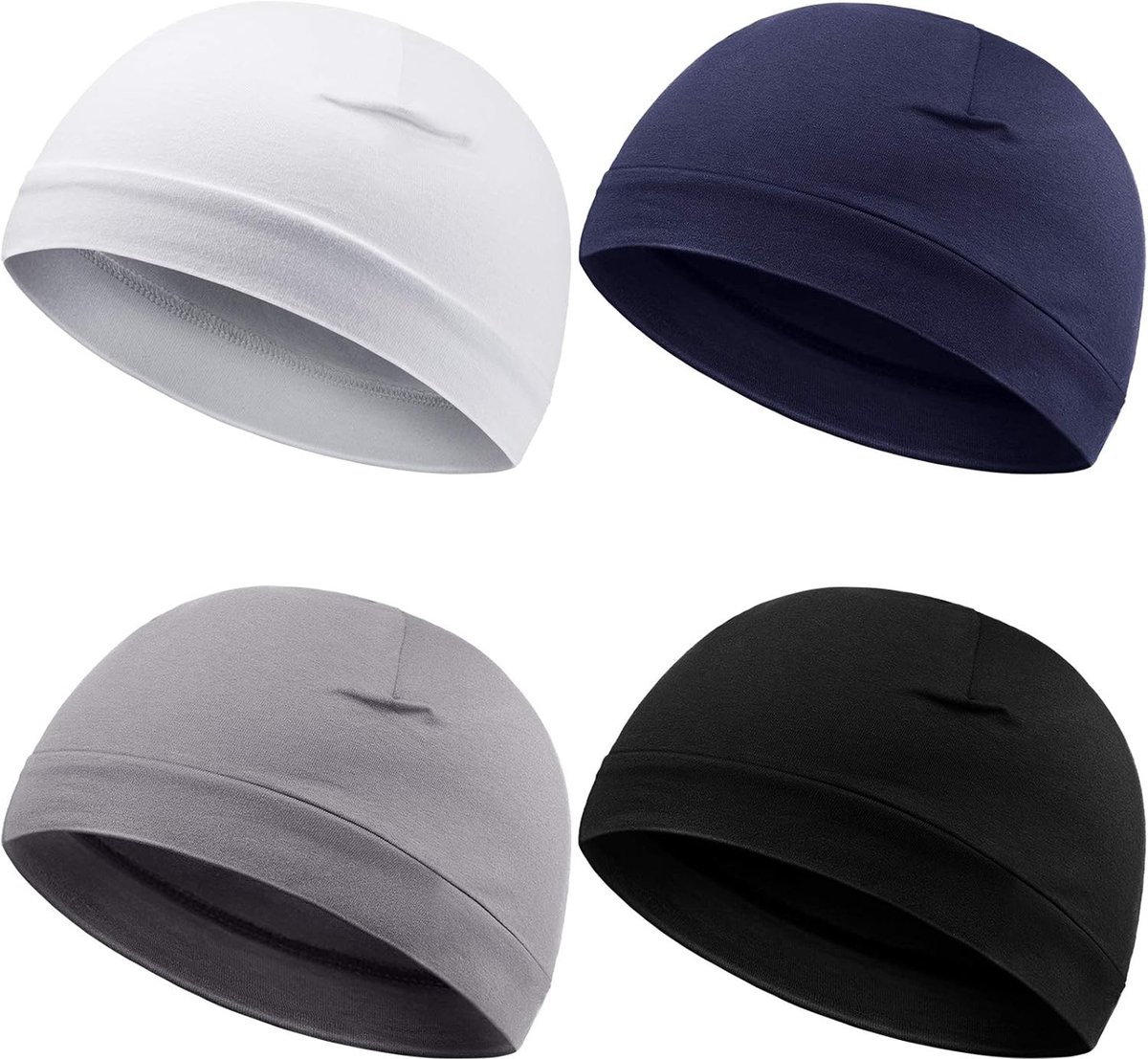 Zachte Katoenen Beanies voor Mannen en Vrouwen - Multifunctionele Skully Caps voor Slaap en Activiteiten, 4 Stuks