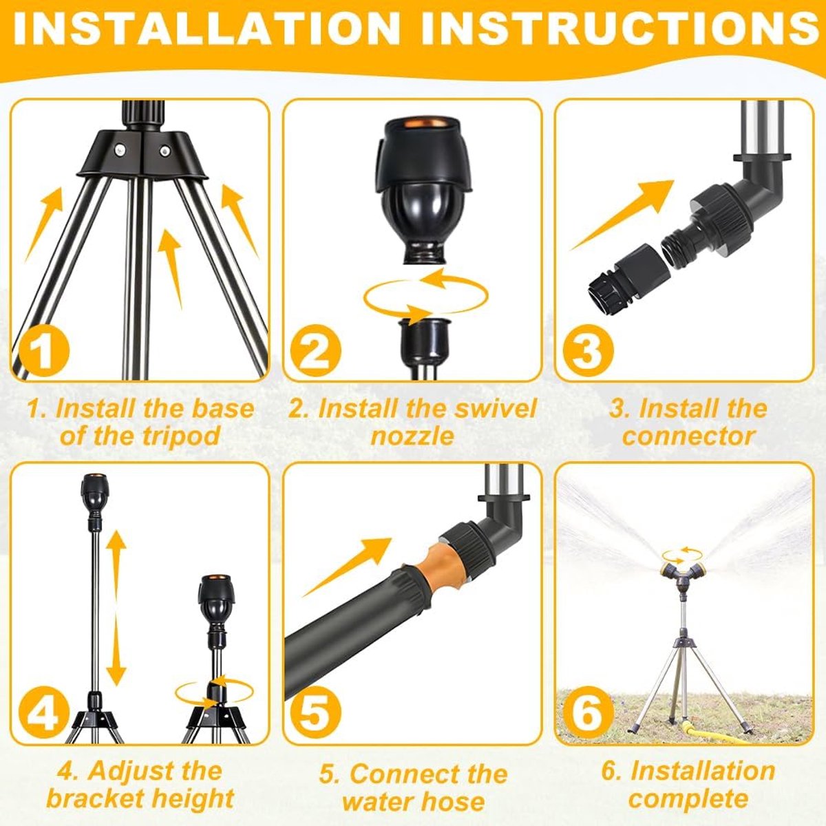 SnelShoppen - Roterende Tripod-Sprinkler Set - Impuls Sproeier met Statief en Telescopische Ondersteuning - 360 Graden Roterende Gazonsproeier voor Ef