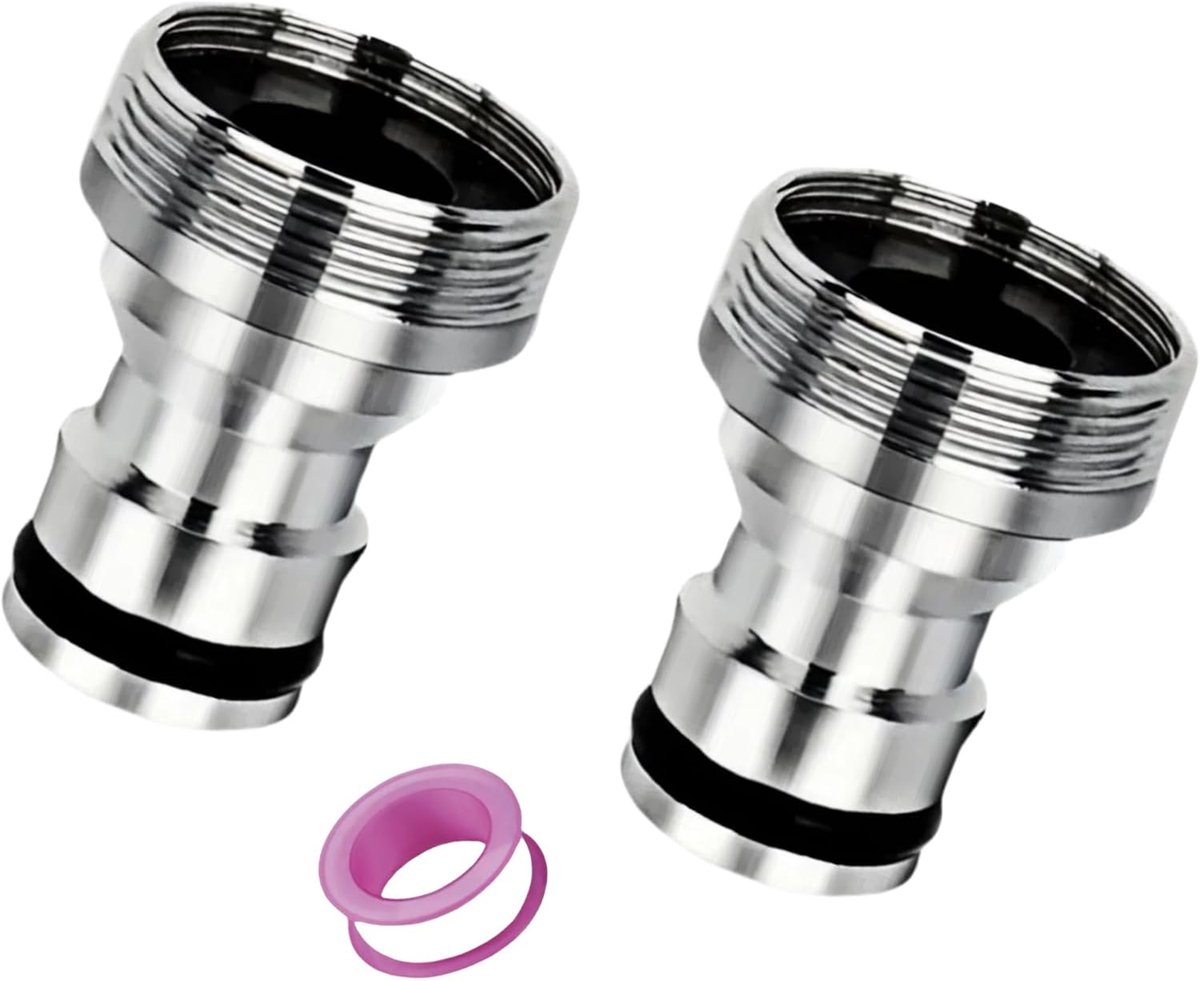 SnelShoppen - Waterkraan Adapter Zilver voor Tuinslang - Universele Schroefdraad 22mm en 24mm - Duurzaam Messing met Zilverfinish - Ideaal voor Keuken