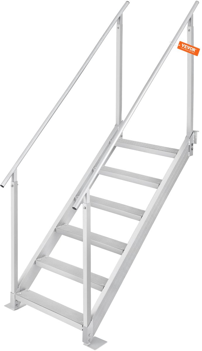 SnelShoppen - Badladder met 6 Treden en Twee Leuningen, Aluminium Bootladder 800 x 1850 x 2092 mm, Zwembadladder met 250 kg Draagvermogen, Ideaal voor